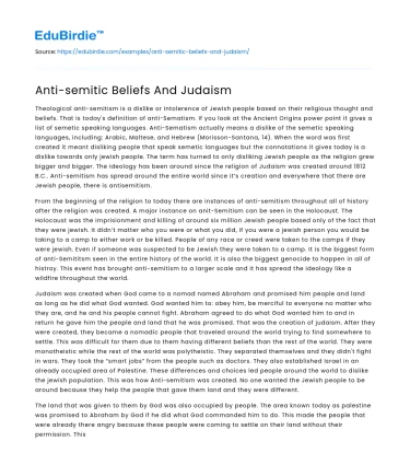 The Dynamics of Anti-Semitic Ideologies and Judaism