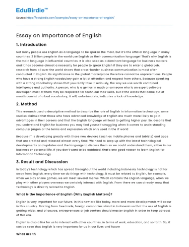 Essay on Importance of English