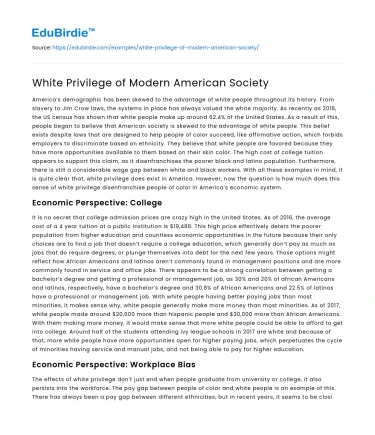 White Privilege of Modern American Society