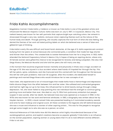 Frida Kahlo Accomplishments