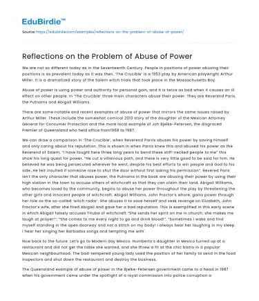 Reflections on the Problem of Abuse of Power