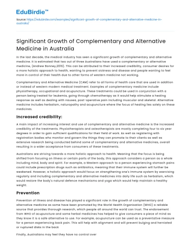 Significant Growth of Complementary and Alternative Medicine in Australia