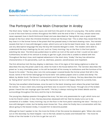 The Portrayal Of The Main Character In Araby
