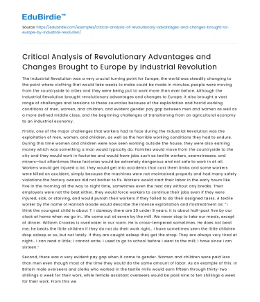 Impact of Industrial Revolution on Europe