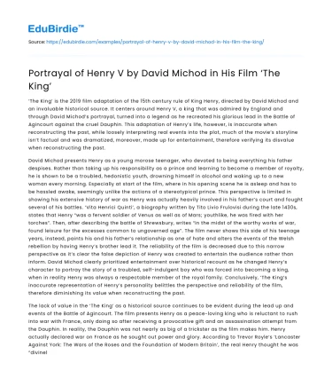 Portrayal of Henry V by David Michod in His Film ‘The King’