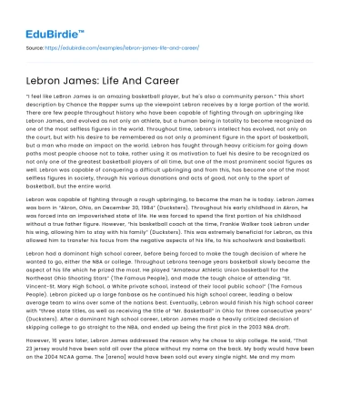 Lebron James: Life And Career