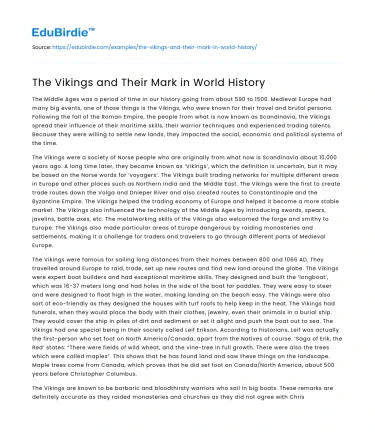 The Vikings and Their Mark in World History
