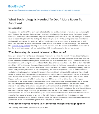 What Technology Is Needed To Get A Mars Rover To Function?