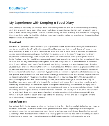 My Experience with Keeping a Food Diary