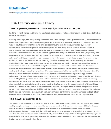 1984′ Literary Analysis Essay