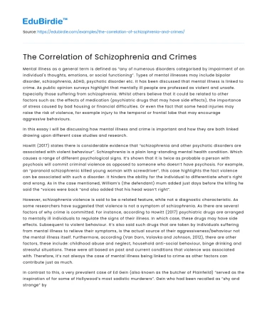 The Correlation of Schizophrenia and Crimes