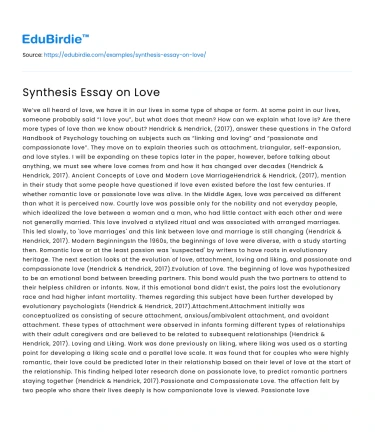 Synthesis Essay on Love