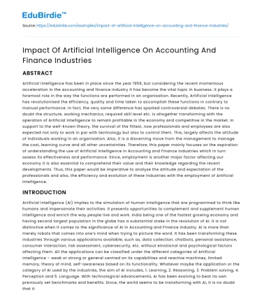 Impact Of Artificial Intelligence On Accounting And Finance Industries