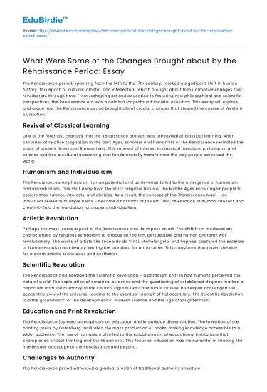 Changes Brought by the Renaissance Period