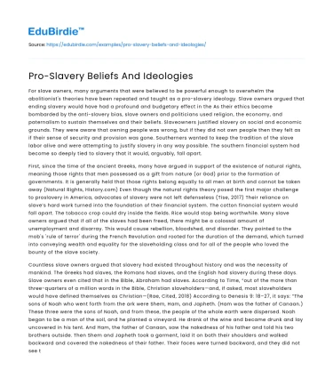 Defending the Indefensible: Pro-Slavery Ideologies