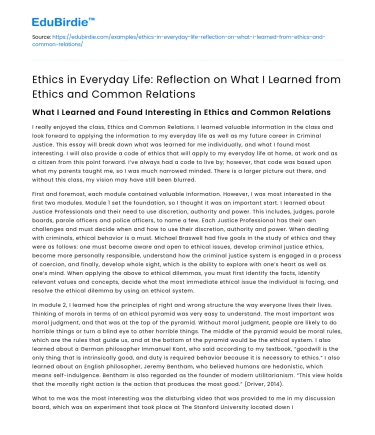 What I Learned in Ethics Class