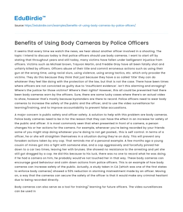 Benefits of Using Body Cameras by Police Officers