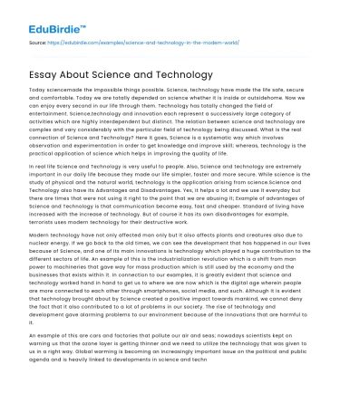 Essay About Science and Technology