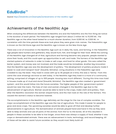 Achievements of the Neolithic Age