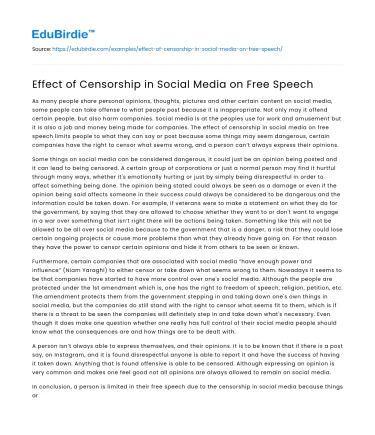 Effect of Censorship in Social Media on Free Speech