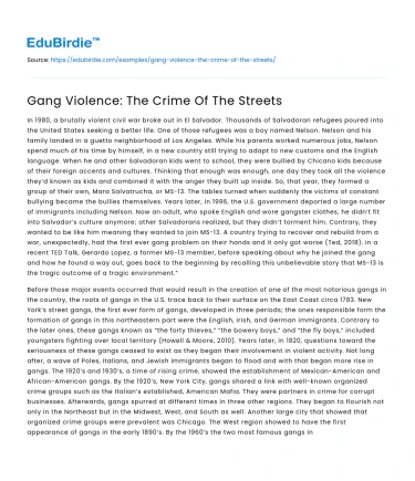 Gang Violence: The Crime Of The Streets
