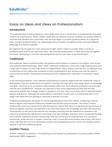 Essay on Ideas and Views on Professionalism