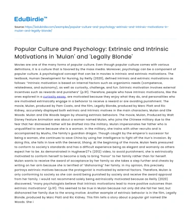 Extrinsic and Intrinsic Motivations in ‘Mulan’ and ‘Legally Blonde’