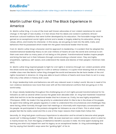 Martin Luther King Jr And The Black Experience In America