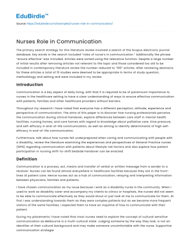 Nurses Role in Communication