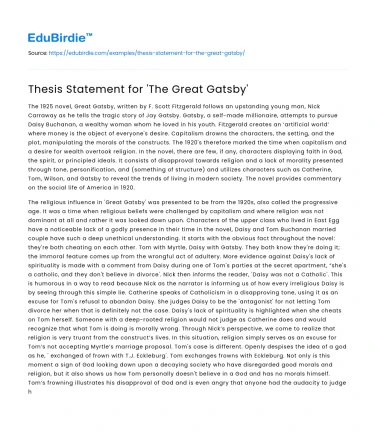Thesis Statement for ‘The Great Gatsby’