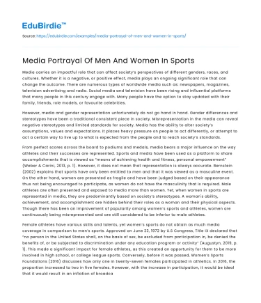 Media Portrayal Of Men And Women In Sports