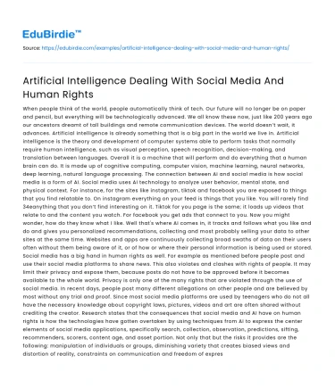 Artificial Intelligence Dealing With Social Media And Human Rights