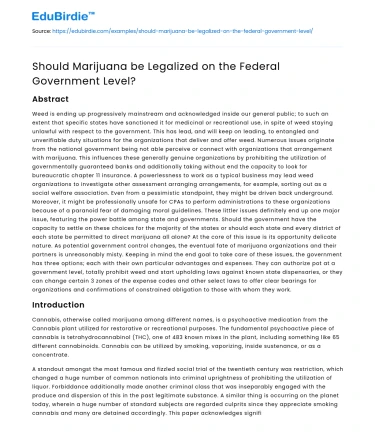 Should Marijuana be Legalized on the Federal Government Level?