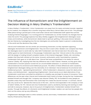 Influence of Romanticism & Enlightenment in ‘Frankenstein’