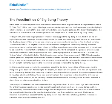 The Peculiarities Of Big Bang Theory