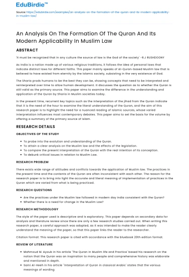 Formation of Quran & Modern Applicability in Muslim Law