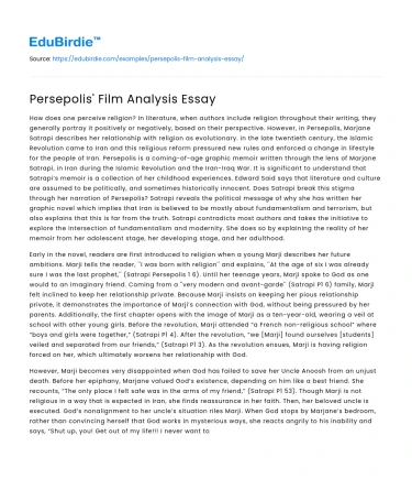 Persepolis’ Film Analysis Essay