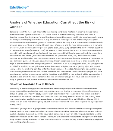 Analysis of Whether Education Can Affect the Risk of Cancer