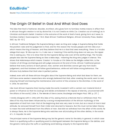 The Origin Of Belief In God And What God Does