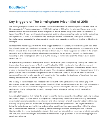 Key Triggers of The Birmingham Prison Riot of 2016