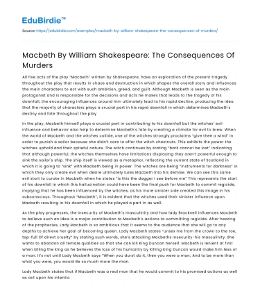 Macbeth By William Shakespeare: The Consequences Of Murders