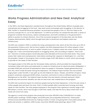Works Progress Administration and New Deal: Analytical Essay