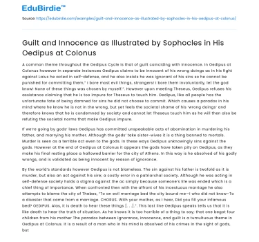 Guilt and Innocence as Illustrated by Sophocles in His Oedipus at Colonus