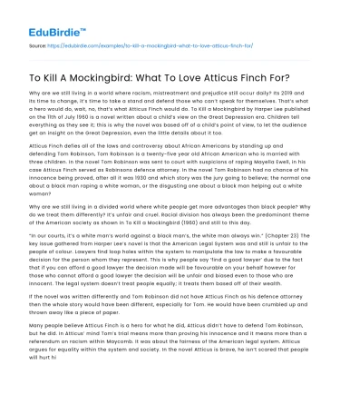 To Kill A Mockingbird: What To Love Atticus Finch For?