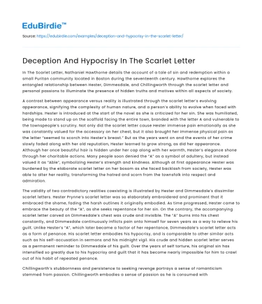 Deception And Hypocrisy In The Scarlet Letter