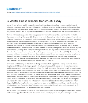 Is Mental Illness a Social Construct? Essay