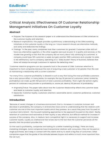 CRM Initiatives Impact on Customer Loyalty