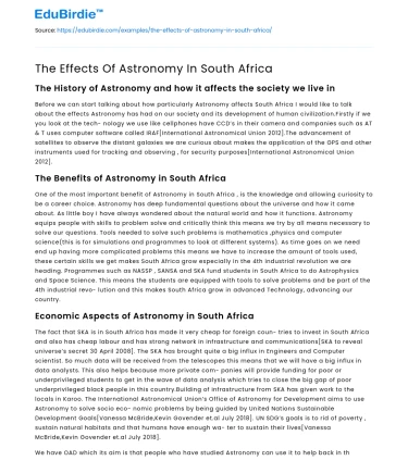 The Effects Of Astronomy In South Africa