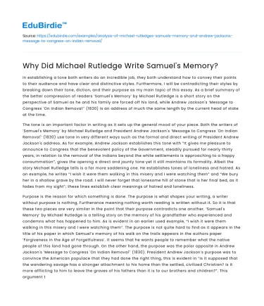 Why Did Michael Rutledge Write Samuel’s Memory?