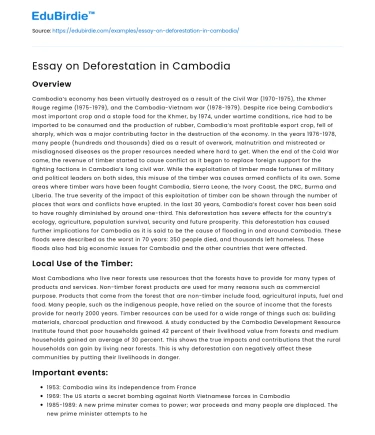 Essay on Deforestation in Cambodia
